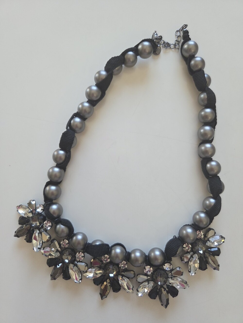 LOFT Gray Pearl and Crystal Statement Necklace